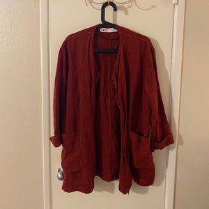 Zara red linen duster jacket, size XS